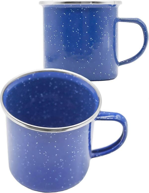 Emajmugg, utomhusmugg, campingmugg, kaffemugg, metallmugg, klassisk, vacker design, blå med vita prickar 300ml