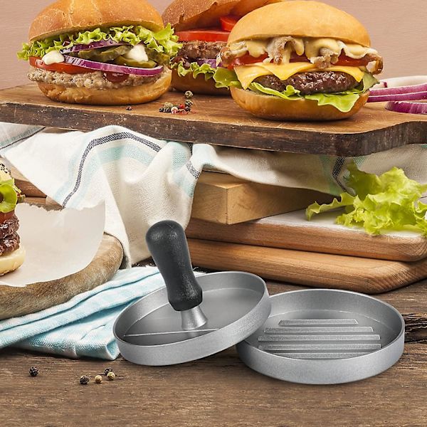 Burgerpress och 100 vaxpapper Non-stick köttfärsbiff Hamburger Maker för att göra fyllda fickburgare