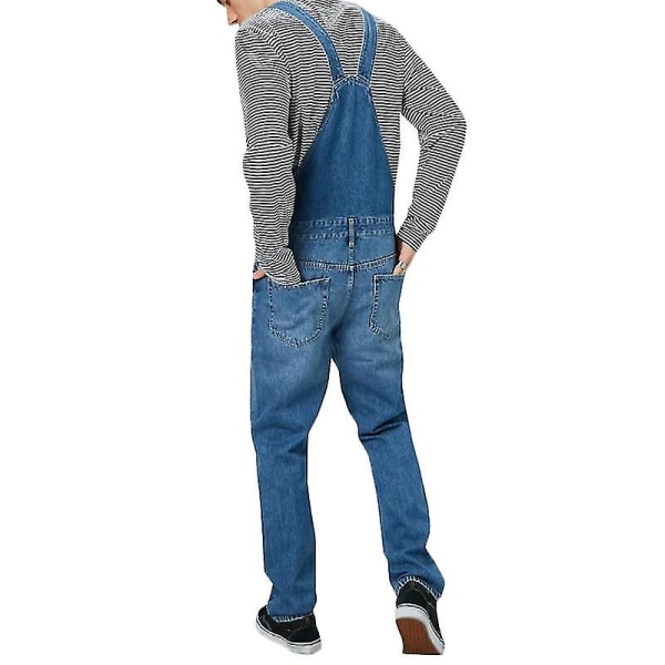 Lösa denimoveraller för män Haklapp Hängslen Byxor Dungarees Jeans Jumpsuits Overaller S Mörkblå