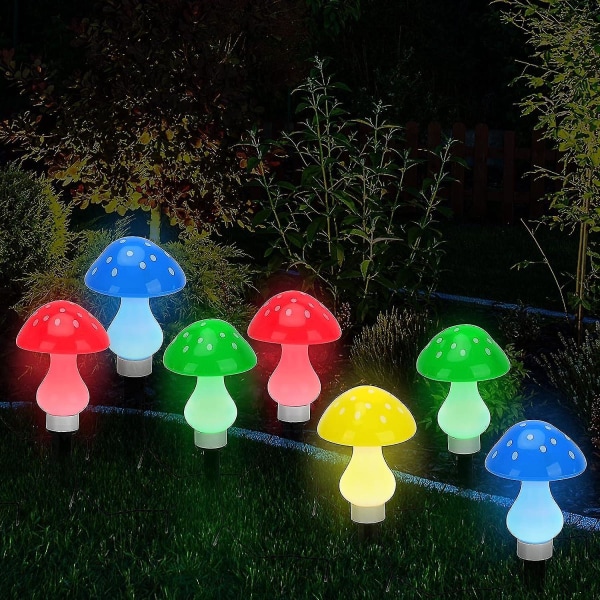 Sæt med 8 flerfarvede svampe solcellelamper udendørs vandtætte havelys 8 belysningstilstande udendørs dekoration til sti Landskab gård påskesti