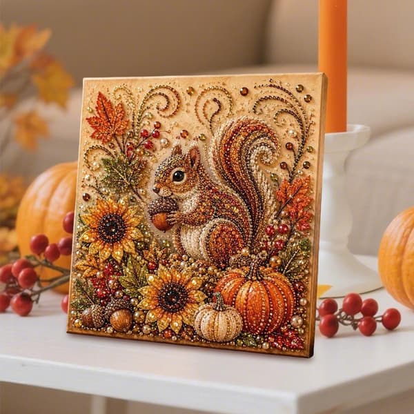 Efterårstema malersæt (egern), DIY diamantbroderisæt, vægdekoration Squirrel