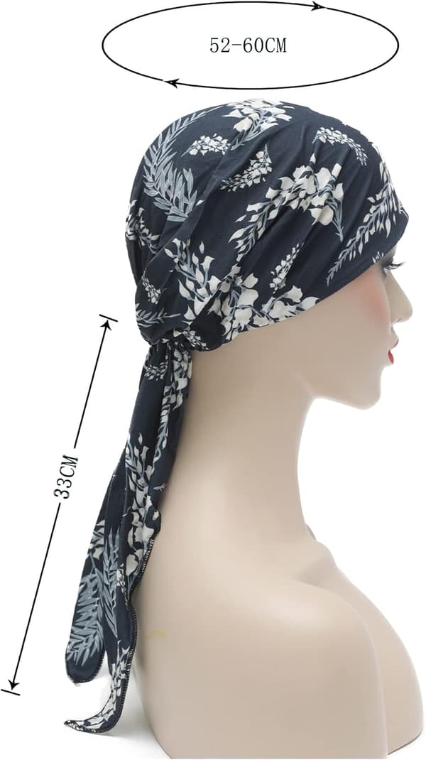 Dame Sommer Chemo Beanie Hat Turbans Hode Skjerf Pre-Bundet Hodeplagg Leaves Navy