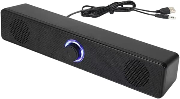 Højttaler - USB Soundbar - Kablet kontrol - Til computer - Stereolyd - Til arbejde og gaming - Ingen Bluetooth - Sort - Langt format - 1 stk.