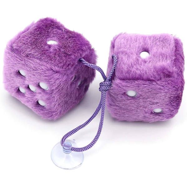 Furry Dice för Bilhängande, Par av Hängande Par-Bilhänge med Prickar för Bilinredning Dekoration, Inomhusvägg (Lila)