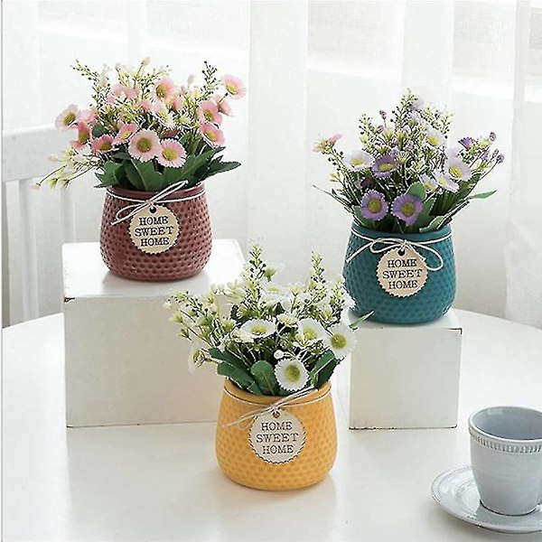 Kunstig Daisy Formet Plante Med Indendørs Og Udendørs Keramik Blomstpotte - Til Borddekoration