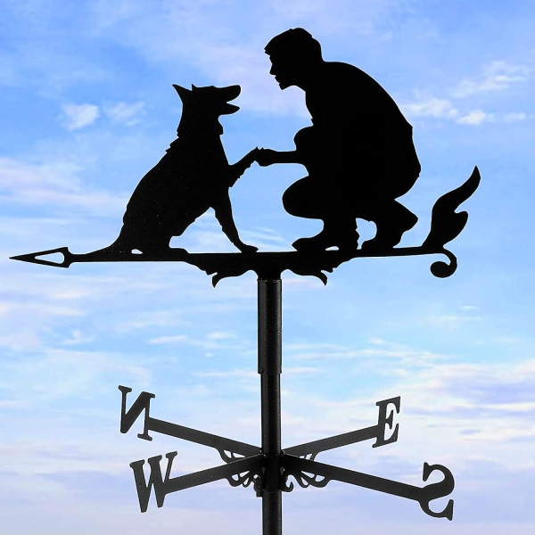 Tuulen suunnan osoittimella varustettu tuuliviiri miehelle ja koiralle ontto design veistetty ruostumattomasta teräksestä tuulen suunta musta metallinen tuuliviiri