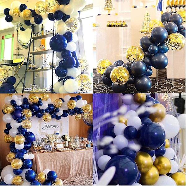 Set med 60 ballonger, 12 tum marinblå ballonger guldmetallballonger vita latexballonger konfettiballonger heliumballonger för bröllop födelsedagsfest