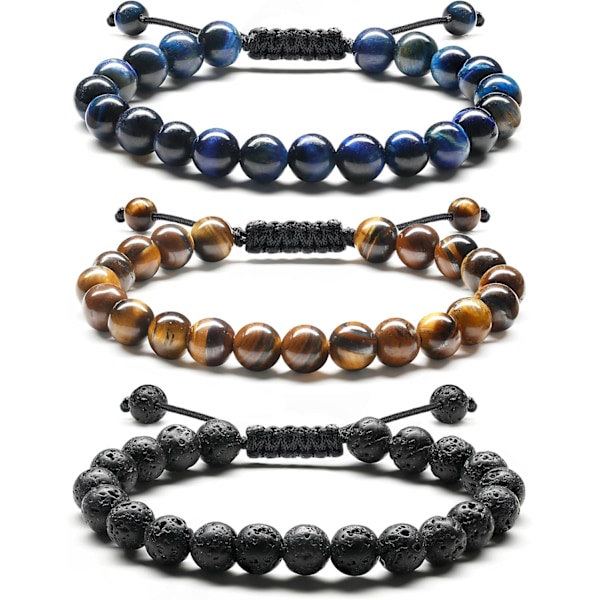 Pärlarmband för män 8MM Lava Rock Stone Tiger Eye Armband Justerbara natursten armband Handgjorda pärlarmband Herrarmband Se
