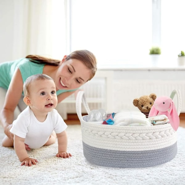 Babyblöj Caddy Organizer Repvävd För Blöjbyte Förvaring 3 Utbytbara Fack Nyfödd Duschpresent (39*25*18cm)