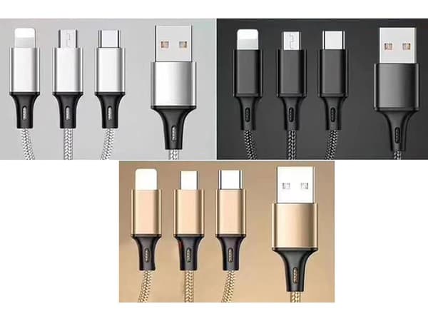 Multi-oplader til USB-C, Micro-USB, iPhone - 1,2 m Sort