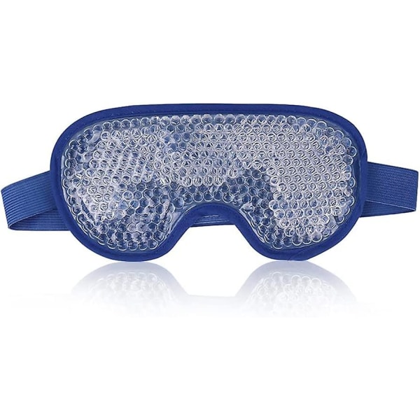 Kald øyemaske, puffy gel øyemaske, mørke sirkler, gjenbrukbar kald øyemaske med migrene med plysjøye-islomme bak for varm kald terapi (marineblå)