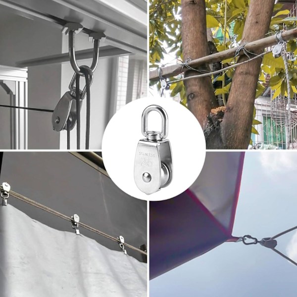 2 kpl 25 mm Yksirullainen Nostohihna Raskas Nostohihna 304 Ruostumattomasta Teräksestä Sopii Köydelle Tai Narulle Sisä- Ja Ulkokäyttöön 150 kg - Si Silver 25 mm