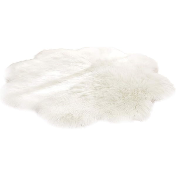 Fluffy teppe, blomsterformet pelsmatte, raggete plysjteppe for hjemmesoverom, hvit (45 x 45 cm)