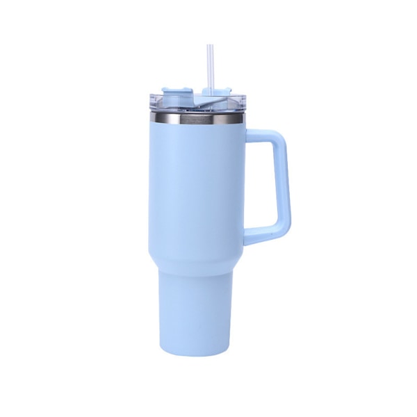 40 oz Rustfritt Stål Vakuumisolert Krus Dobbel Vegg Reise Termokopp Bil Kaffekrus med Sugerør og Håndtak for Varm Iskaffe (Blå) blue