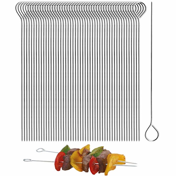 11,8 tommer grillspyd i rustfrit stål, Shish Kebob, cocktailpinde, genanvendelige kødruller, stålpinde, 50 stk.