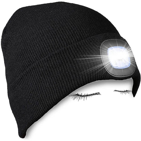 Led-belyst Beanie-lue, USB-oppladbart Håndfritt Hodelykt-hette, Unisex Vinter