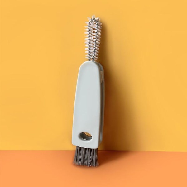 3-i-1 Mini Rengöringsborste, Multifunktionell Spaltborste för Detaljrengöring av Vattenflaskor, Nappflaskor, Muggar och Lock (3 st, Orange+Vit+Grå)