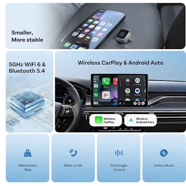 Ottocast Mini Cube trådløs CarPlay-adapter Android Auto bilkoblingsboks CP88-M