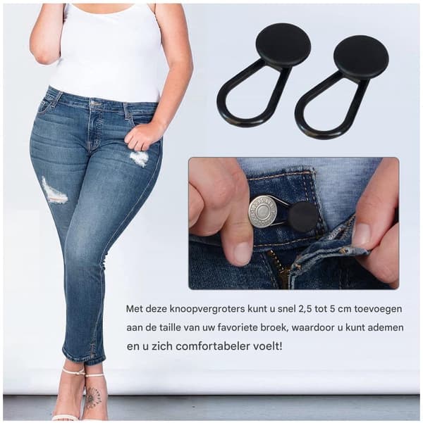 10 Knaphulsforlængere Elastisk Taljeforlænger 2,5-5 cm Ingen Syning til Jeans Bukser Sort