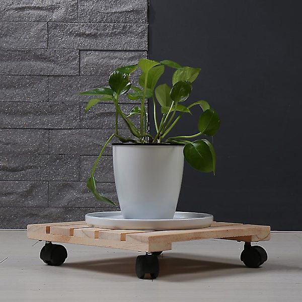 Blomkruka Stativ På Hjul 25 X 25 Cm | Inomhus Växtkruka Rulle | Massivt Trä Rullande Stativ