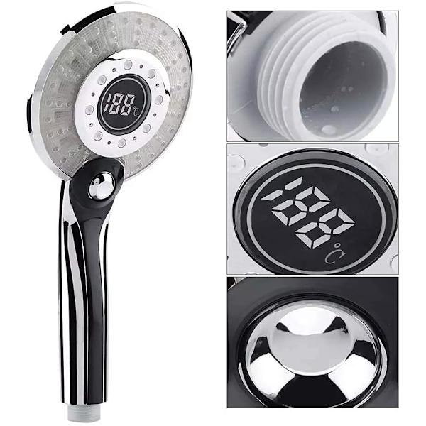 LED Digital Duschhanddusch, bärbar handdusch med 3-färgs temperaturkontroll LED-ljus 3 spraylägen Vattenbesparande dusch Multicolour