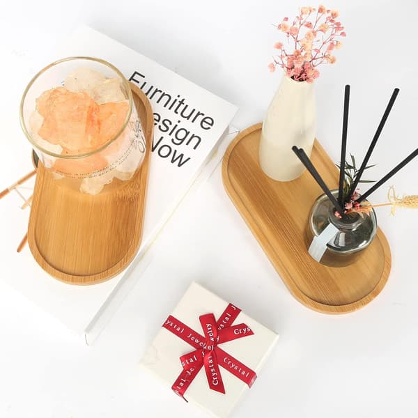 Bambubricka, 5 st ovala bambubrickor, oval tebricka rektangulära bambubrickor bambuserveringsbricka för koppar smycken blomkrukor kaffe