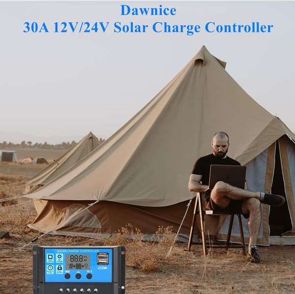 Solar ladekontroller PWM 30A 12V/24V Auto Parameter Solcellepanel Regulator med Justerbar LCD-skjerm Doble USB-porter Timerinnstilling PWM MPPT