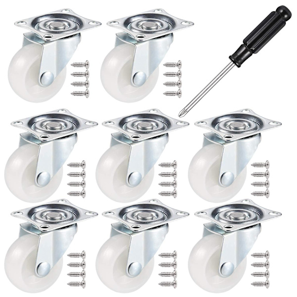 8 st Swivelhjul, PU-Gummi Tunga Hjul för DIY, Möbelhjul med Dubbla Kullager Swivelhuvud med Skruvar (höjd 50 mm/2 tum)