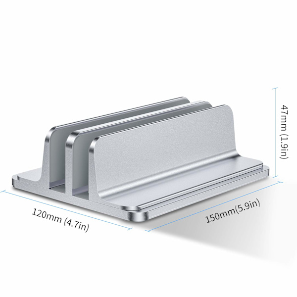 Dubbel vertikal laptopstativ, aluminiumlegering hållare silver