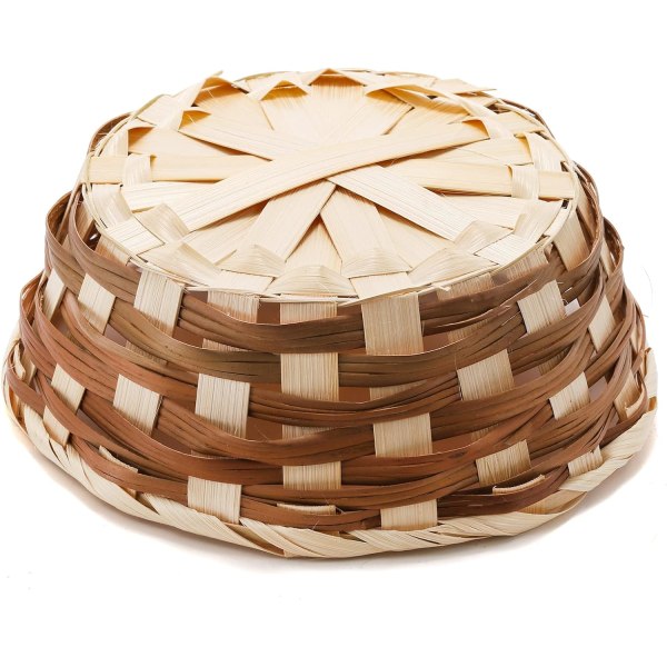 12-pakning runde gavekurver, små brød- og fruktkurver i bambus, 17 cm vevde brødrullkurver, matserveringskurver, matlagringskurv for Ki