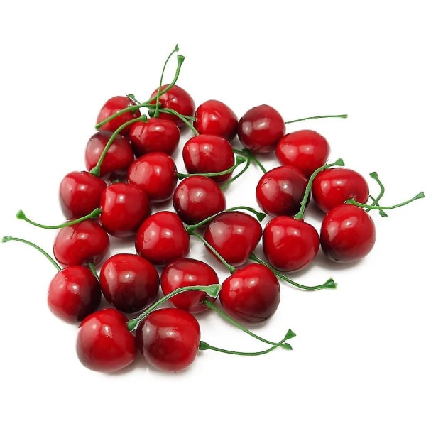 100 kpl Keinotekoinen simulaatiokirsikat Elävät koristeelliset hedelmäkirsikat Mini Fake Fruit Cherries -malli