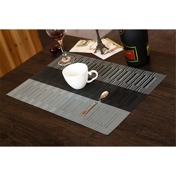 Fontic Sett med 6 Placemats 30 x 45cm Sklisikre Vaskbare PVC Bordmatter Rivfaste Varmebestandige Smussavvisende Vaskbare Placemats for Kjøkken Svartgrå