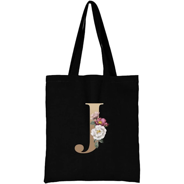 26 bokstäver tryckt canvas återanvändbara matkassar, hopfällbar casual resehandväska, axel strand tote väskor, shopper väska miljövänlig super stark tvättbar Gold J