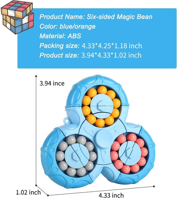 Fidget Spinner Cube, Roterende Leketøy, Håndholdt, Stresslindring (3 Hoder: Blå)