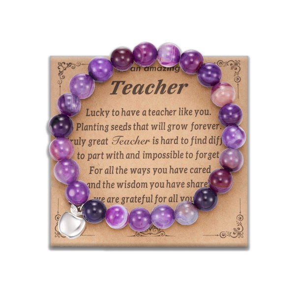 1 stycke Lärare Uppskattning Armband för Kvinnor Män Natursten Lärare Marmor Armband Lärare Smycken Present (8mm Lila Onyx)
