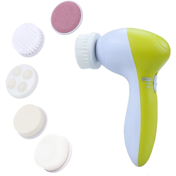 nsing Brush - Ansiktsscrubber för hudrengöring, exfoliering och massage - Vattentät med 5 utbytbara huvuden (grön)