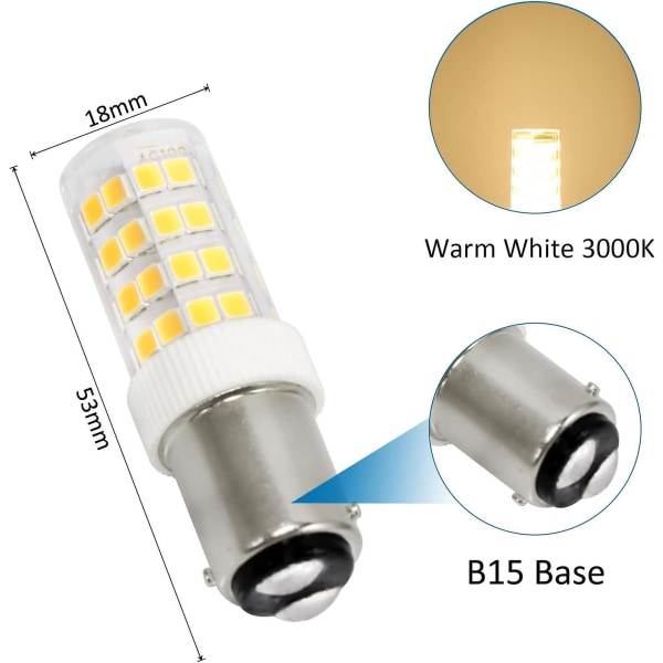 5W LED-lampa för symaskin, B15d, 12-24V, 300lm Varmvit 3000K, Ej dimbar, B15 Bajonettlampa för Spiskåpa, Symaksin, 2-pack
