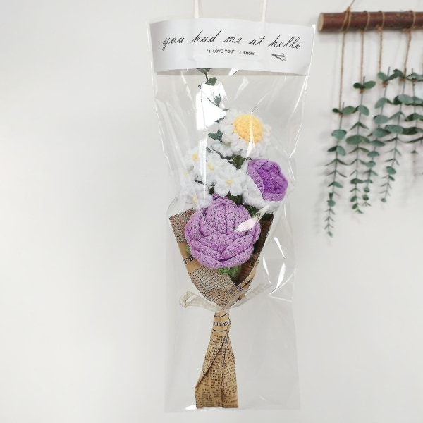 Kunstig blomsterbukett Strikket blomst DIY Ull Hjemmedekorasjon Gave Kreativ Håndlaget 39cm Håndvevd Bukett Gul