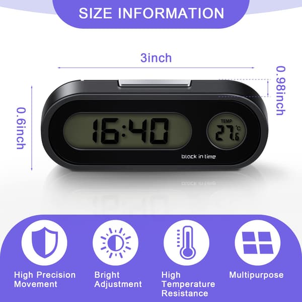 Förpackning Bil Digital Klocka, 2 i 1 Digital Klocka med Termometer för Bilens Instrumentbräda