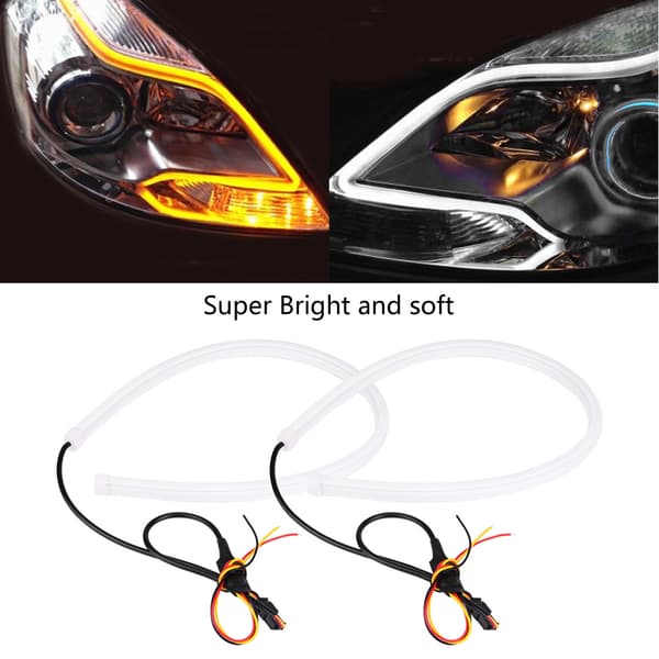 2*45cm Bil 12V Fleksibel Blød Slange Guide LED Strip DRL Lys Blinklys Blå&Gul