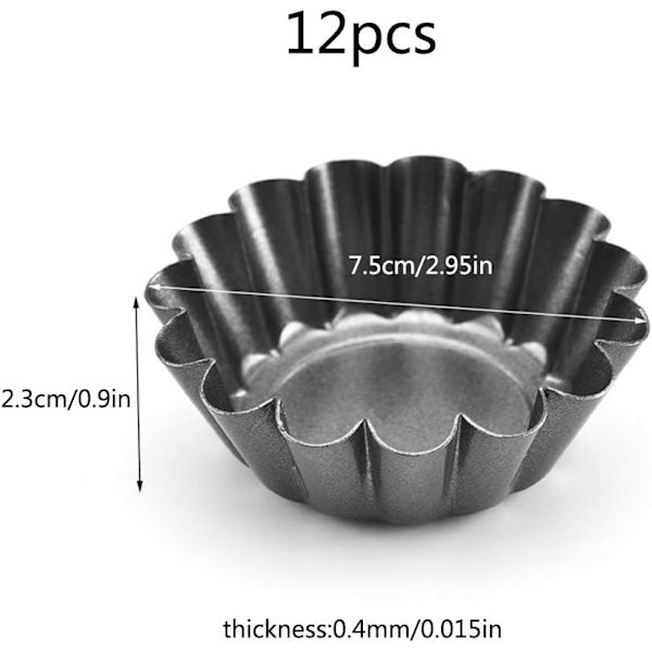 12 stk. æggeforme i kulstofstål, genanvendelige muffinforme, kageforme, bageforme, tærteforme, slip-let bageværktøj til cupcake, kage, småkager