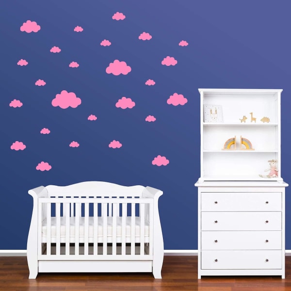 Set av 60 Kids Clouds Väggdekaler - Väggdekor för baby - Lätt att applicera Rosa