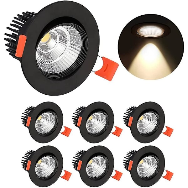 6 x LED-downlights, 5W indbyggede loftslamper, varmt hvidt IP44 til badeværelse, køkken, stue, gang (sort)
