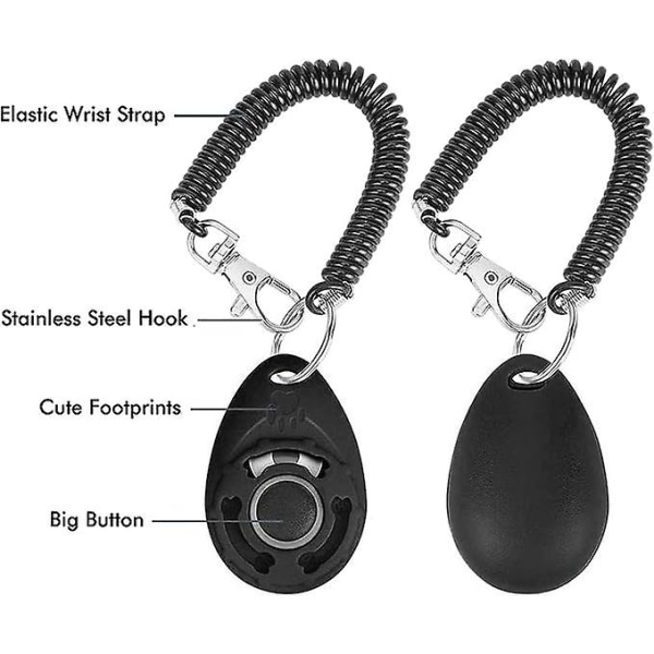 2 paket hundträningsklickare med handledsrem (svart + vit), klicker för hundträning med stora knappar, effektivt beteendeträningsverktyg för ca.