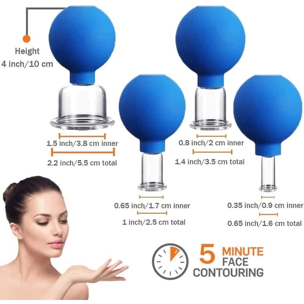 Silikone Vakuum Suge Cupping Massage Terapi Anti Rynke For Øjne Ansigt og Krop 4 Stk Glas Ansigts Cupping Sæt