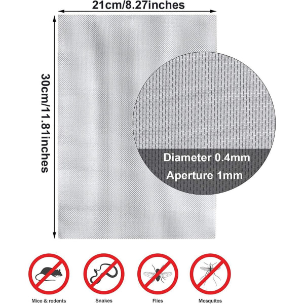 4-pakning 304 rustfritt stål vevd tråd 20 mesh metallnettark ark gnagerkontroll insektnett skadedyrsikring nett for vinduer, dør, filter, 12 x 8 tommer