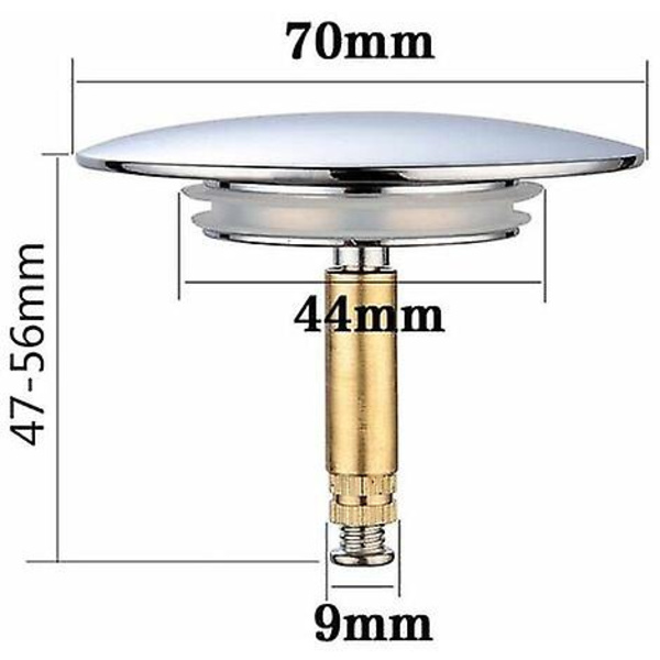 Badkarspropp, Diameter 70 Mm, Dubbel Tätning, Höjdjusterbar, Universal Badkarspropp, Handfatventil, Rostfri Badkarsavlopp.