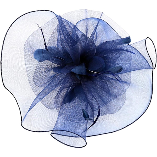 Fascinator Hat for Women Girl Flower Mesh Veil Elegant Feather Headband Retro Cocktail Tea Bridal Shower Hair Clips Pillbox Hat Tea Party Wedding He Navy ML