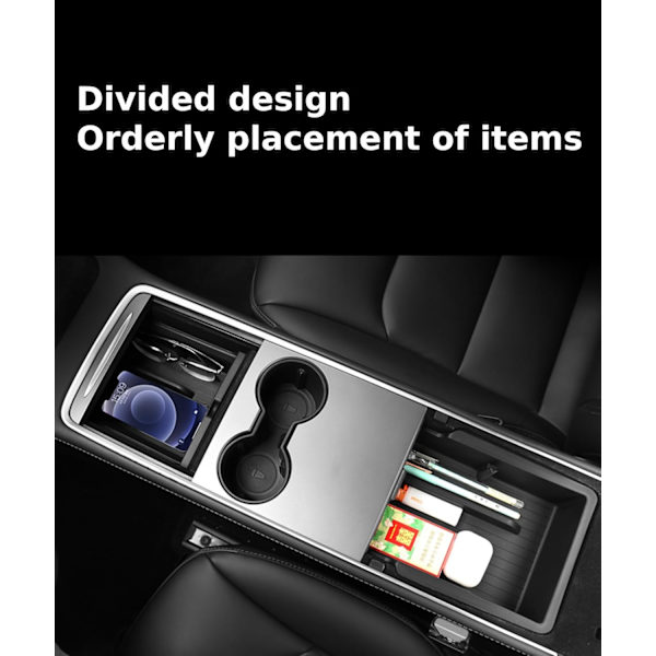 Tesla Model 3 2021-2023 och Y Armrest Center Console Organizer Fack, Förvaringslåda, Kolfibermönstrad, Designad för Tesla Tillbehör - Svart Editio Armrest Center Console Organizer Armrest Center Console Organizer