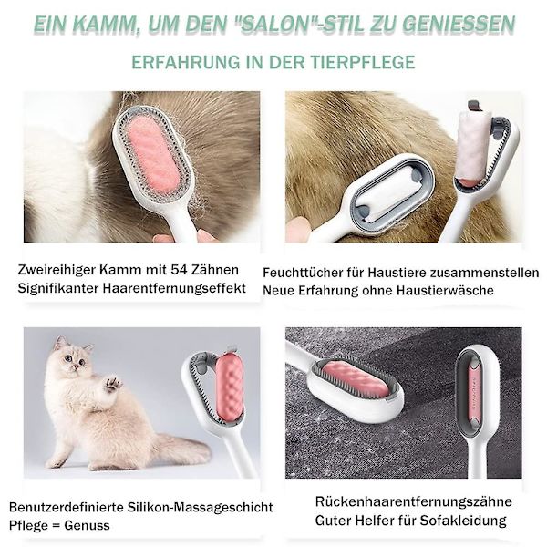Solmukamman poistaja lemmikeille, kannettava lemmikkieläinten puhdistusharja, 2-in-1 karvanpoisto herkille kissoille ja koirille (pitkäkarvainen kampa)